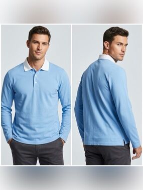 Van Laack Lufthansa First Class Men’s Blue Long Sleeve Collard Polo Shirt Size L